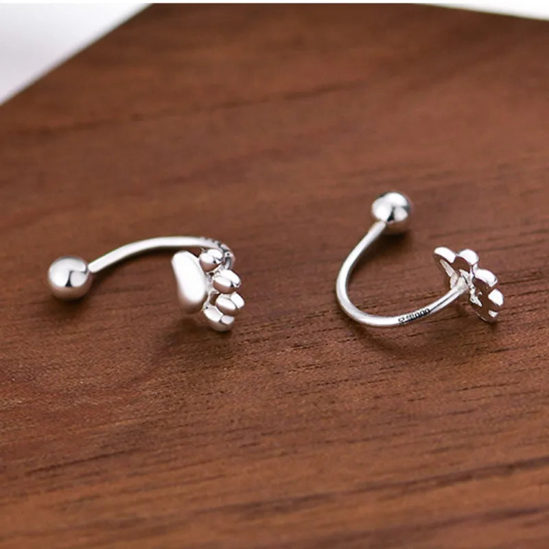 PawPrint Elegance: Sterling Silver Paw Stud Earrings