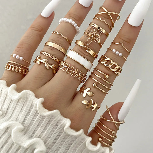 Bohemian Bliss: 22-Piece Gold Thin Ring Set