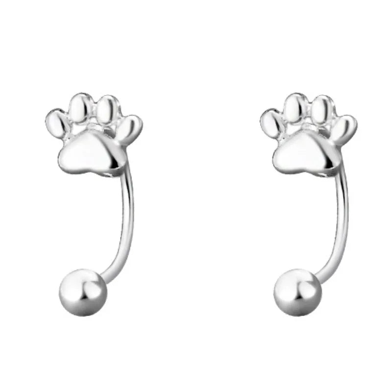 PawPrint Elegance: Sterling Silver Paw Stud Earrings